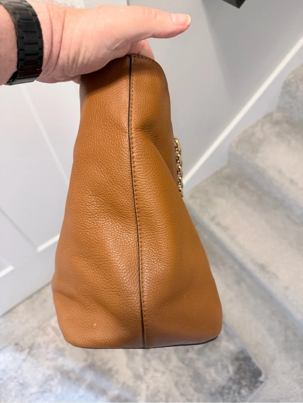 Michael Kors Studio Mercer Chain-Link Leather Tote classic shade luggage brown